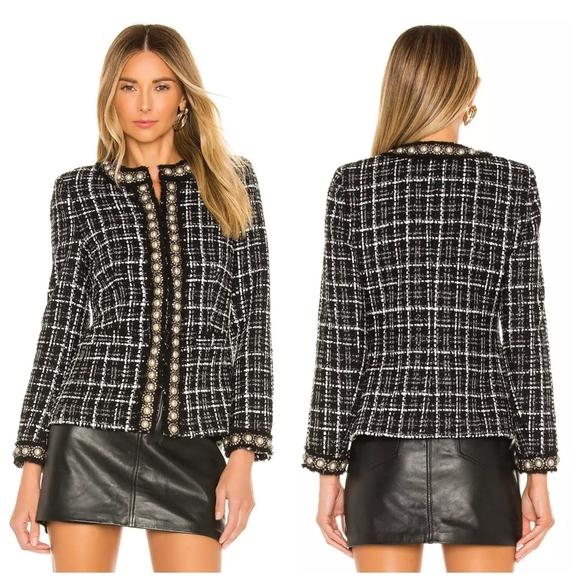 Alice + Olivia carmen' Pearl Embellished Check Plaid Blazer SIZE 12 NWT $795 - Picture 2 of 16